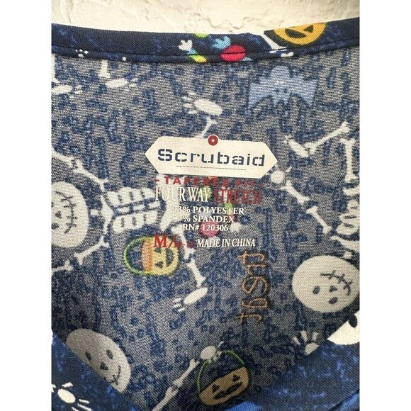 Halloween Scrub Top Scrubaid Women’s‎ M (10-12) Trick Or Treat Skeletons Blue - Picture 7 of 9